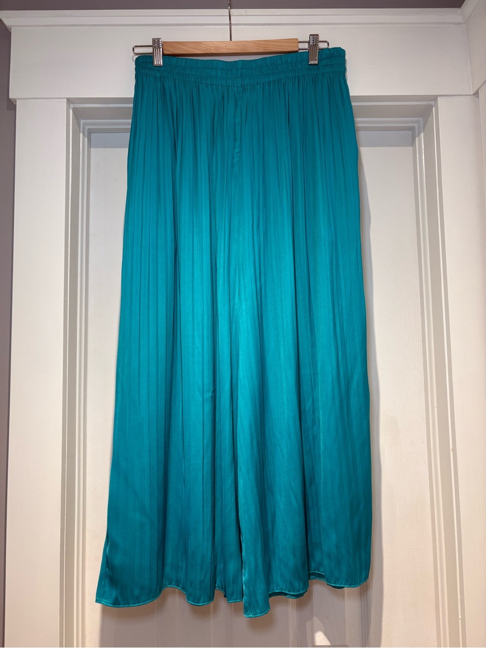 Zara Teal Pleated Wide-Leg Palazzo Pants